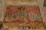 Title: Ramalinga Vilasam Palace Date: First half of the 18th century, restored Description: Srivaishnava divyadeshams; Vaikunthanatha with Nila Devi, Sridevi and Bhudevi. Location: Tamil Nadu Palace;Ramanathapuram Positioning: Room 1, north wall