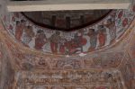 Title: Ramalinga Vilasam Palace Date: First half of the 18th centuryDescription: The goddess Rajarajeshvari confers the chengol (sceptre) onto Muthu Vijaya Raghunatha Setupati accompanied by his infant son.  Location: Tamil Nadu Palace;Ramanathapuram Positioning: Room 3, arch