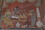 Title: Ramalinga Vilasam Palace Date: First half of the 18th century, partly retouchedDescription: Muthu Vijaya Raghunatha Setupati having a meal. Location: Tamil Nadu Palace;Ramanathapuram Positioning: Room 4, 'The King's Bedroom', north east corner