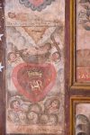 Title: Institute Mater Dei; Old Goa Date: c. 1637-1731Description: The Sacread Heart, bearing infant Jesus lying on the cross. Inscribed: "Jesu dulcis memoria" (Hymn by St Bernard of Clairvaux). Location: Monuments;Old Goa Positioning: Chapel, niche on the left of the altar