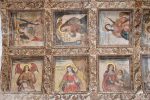 Title: Institute Mater Dei; Old Goa Date: c. 1637-1731Description: Top row: Sts. Michael archangel; Mary Magdalen; Martha; Bottom row: Sts. Gabriel archangel; Prisca; Cecilia. Location: Monuments;Old Goa Positioning: Basement, ceiling of the lecture hall