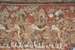 Title: Zamindar's Palace Date: mid-19th centuryDescription: Rama, Lakshmana and Bharata on elephants surrounded by the festive crowds; Apsaras watch the wedding procession from the sky and strew on it flower petals.



 Location: Tamil Nadu Palace;Bodinayakknur Positioning: Lakshmi Vilasam