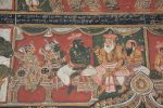 Title: Zamindar's Palace Date: mid-19th centuryDescription: Vishvamitra, Rama and Lakshmana meet the rishis in the forest. Location: Tamil Nadu Palace;Bodinayakkanur Positioning: Lakshmi Vilasam