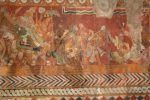 Title: Tyagaraja Temple; Devasiriya mandapa; Tiruvarur Date: 17th centuryDescription: The apsaras dance at the court of Indra  in Amaravati (right); Indra goes to war (left). Location: Tamil Nadu Temple;Tyagaraja Temple;Tiruvarur Positioning: Devasiriya mandapa,ceiling, first bay from the east