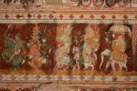 Title: Tyagaraja Temple; Devasiriya mandapa; Tiruvarur Date: 17th centuryDescription: Muchukunda and the nine heroes proceed to Indra's Amaravati. Location: Tamil Nadu Temple;Tyagaraja Temple;Tiruvarur Positioning: Devasiriya mandapa, ceiling, second bay from the east