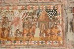 Title: Tyagaraja Temple; Devasiriya mandapa; Tiruvarur Date: 17th centuryDescription: Vasantotsava  (Spring festival) celebrations. The image of Chandrashekhara, preceded by a great number of umbrella-, torch- and pennants-bearers is carried in procession on a palanquin. Priests, a dancer, musicians and fireworks, precede the image. Location: Tamil Nadu Temple;Tyagaraja Temple;Tiruvarur Positioning: Devasiriya mandapa, ceiling, third bay from the east