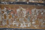 Title: Kailasanathar Temple; Senbogavalli Amman shrine; Nattam Date: Second half of the 17th centuryDescription: The wedding of Subrahmanya and Devasena seated on his left. On the right is his other consort, Valli. Standing near her are: Vishnu, Brahma, Indra, Agni. Location: Tamil Nadu Temple;Kailasanathar Temple;Nattam Positioning: Senbogavalli Amman shrine, ceiling of the open mandapa