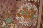 Title: Kallalagar Temple complex; Vasanta mandapa; Alagar Koyil Date: 18th centuryDescription: Central pavilion, detail of the central tableau; Gandharvis floating on a cloud scatter petals on Alagar and consorts. On the left: Kalyanasundaravalli Nacchiyar. Location: Tamil Nadu Temple;Kallalagar Temple complex;Alagar Koyil Positioning: Vasanta mandapa; central pavilion, ceiling, central tableau
