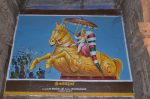 Title: Andal Temple; Srivilliputtur Date: Paintings, late 20th centuryDescription: Sri Kallalagar of Alagar Koyil mounted on his horse. Location: Tamil Nadu Temple;Andal Temple;Srivilliputtur Positioning: Inner prakara, east wall