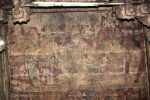 Title: Virabhadraswamy Temple; Lepakshi Date: First half of the 16th centuryDescription: On the left: three rishis pay homage to Shiva and Parvati enthroned. On the right, two attendants. Floating on clouds on the sky are two gandharvas. Location: Andhra Pradesh Temple;Virabhadraswamy Temple;Lepakshi Positioning: Mahamandapa, central ceiling above the large Virabhadra image