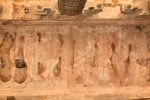 Title: Virabhadraswaamy Temple; Lepakshi Date: First half of the 16th centuryDescription: Shiva Nataraja On the right are fragments of the figure of Shivakami and Brahma playing the drum; Barely recognizable on the left is Adikaranandi playing the mridanga. Location: Andhra Pradesh Temple;Virabhadraswamy Temple;Lepakshi Positioning: Natyamandapa, second bay from the west