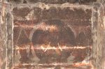 Title: Atmanatha Templa; Avudaiyarkoyil (Tirupperunturai) Date: Paintings: probably 18th centuryDescription: Arumurugan (six-headed Murugan) flanked by Valli  and Devasena.  Location: Tamil Nadu Temple;Atmanatha Temple;Avudaiyarkoyil Positioning: Nandishvara Manikkavachakar shrine, ceiling of the mandapa