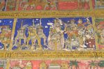 Title: Atmanatha Temple; Avudaiyarkoyil (Tirupperunturai) Date: Paintings: late 19th, early 20th centuryDescription: Second row: Capital punishments: Impalement, burning at the stake, beheading and crushing to death in an oil press. Location: Tamil Nadu Temple;Atmanatha Temple;Avudaiyarkoyil Positioning: Sivananda Manikkavachakar shrine, south face