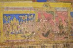 Title: Atmanatha Temple; Avudaiyarkoyil (Tirupperunturai) Date: Paintings: late 19th, early 20th centuryDescription: On the left: Sekkilar author of the Periya Puranam; On the right: Devotees paying homage to Vighneshvara enthroned. Perhaps the Chola king Anapaya (Kulottunga Chola) and the poet Sekkilar. Location: Tamil Nadu Temple;Atmanatha Temple;Avudaiyarkoyil Positioning: Sivananda Manikkavachakar shrine; prakara, north wall