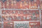 Title: Sri Ranganatha Temple complex; Ranga Vilasa mandapa; Srirangam Date: 17th centuryDescription: Top row: The courtesans seduce Rishyashringa and carry him to the kingdom of Anga; Rishyashringa performs the putrakameshti yajna (ritual to beget a son) on behalf of King Dasharatha. Vasishtha is shown near Rishyashringa, and Sumantra near the King. Bottom row; The mock battle between Manmatha riding a parrot, and Rati on a swan and their followers mounted on different birds shooting flower arrows at one another. Location: Tamil Nadu Temple;Sri Ranganatha Temple;Srirangam Positioning: Ceiling of the Ranga Vilasa mandapa, east side