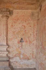 Title: Brihadishvara Temple complex; Ganapati shrine; Thanjavur Date: Late 18th early 19th centuryDescription: A dvarapala (gate-keeper). Location: Tamil Nadu Temple;Brihadishvara Temple complex;Thanjavur Positioning: Ganapati shrine, porch, north of the entrance