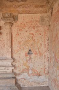 Title: Brihadishvara Temple complex; Ganapati shrine; Thanjavur Date: Late 18th early 19th centuryDescription: A dvarapala. Location: Tamil Nadu Temple;Brihadishvara Temple complex;Thanjavur Positioning: Ganapati shrine, porch, north of the entrance