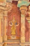 Title: Kapardishvara Temple complex; Periyanayaki shrine; Tiruvalanjuli Date: Paintings, early 20th centuryDescription: Standing Devi carrying in the upper pair of hands axe and gazelle. Location: Tamil Nadu Temple;Kapardishvara Temple cpmplex;Tiruvalanjuli Positioning: Periyanayaki shrine, walls of the vimana, south face